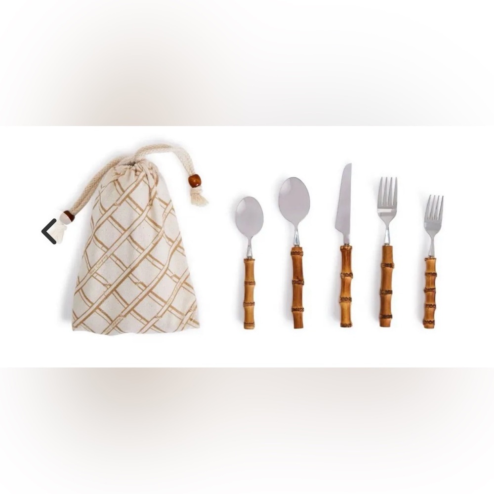 Two’s Company Natural Bamboo 20 piece flatware service set for 4. 18/8 stainless